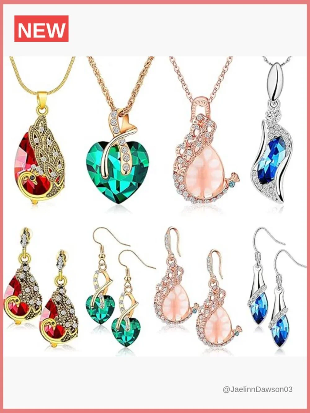 4 Piece Crystal Jewelry Set Necklace and Earring Sets Women