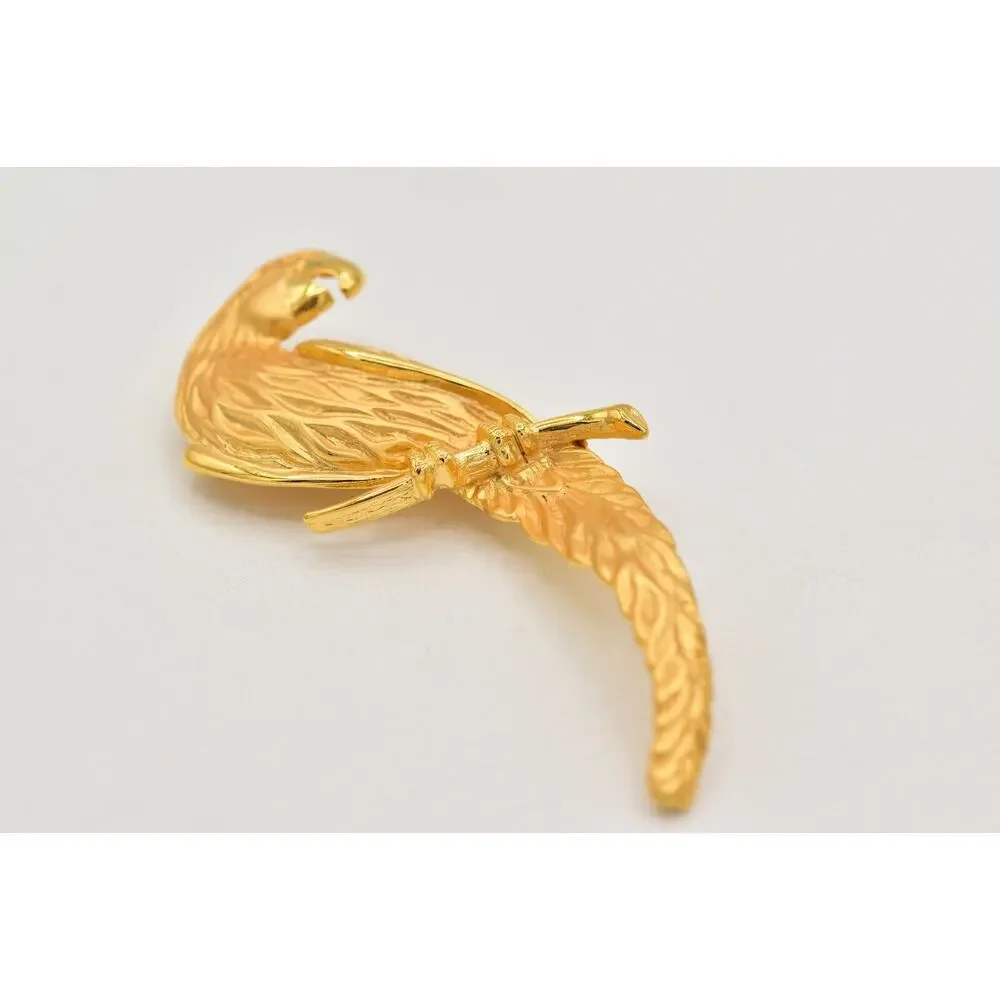 JJ Vintage Parrot Bird Pin Brooch Brushed Gold Chunky Signed NOS 1980s BinBK