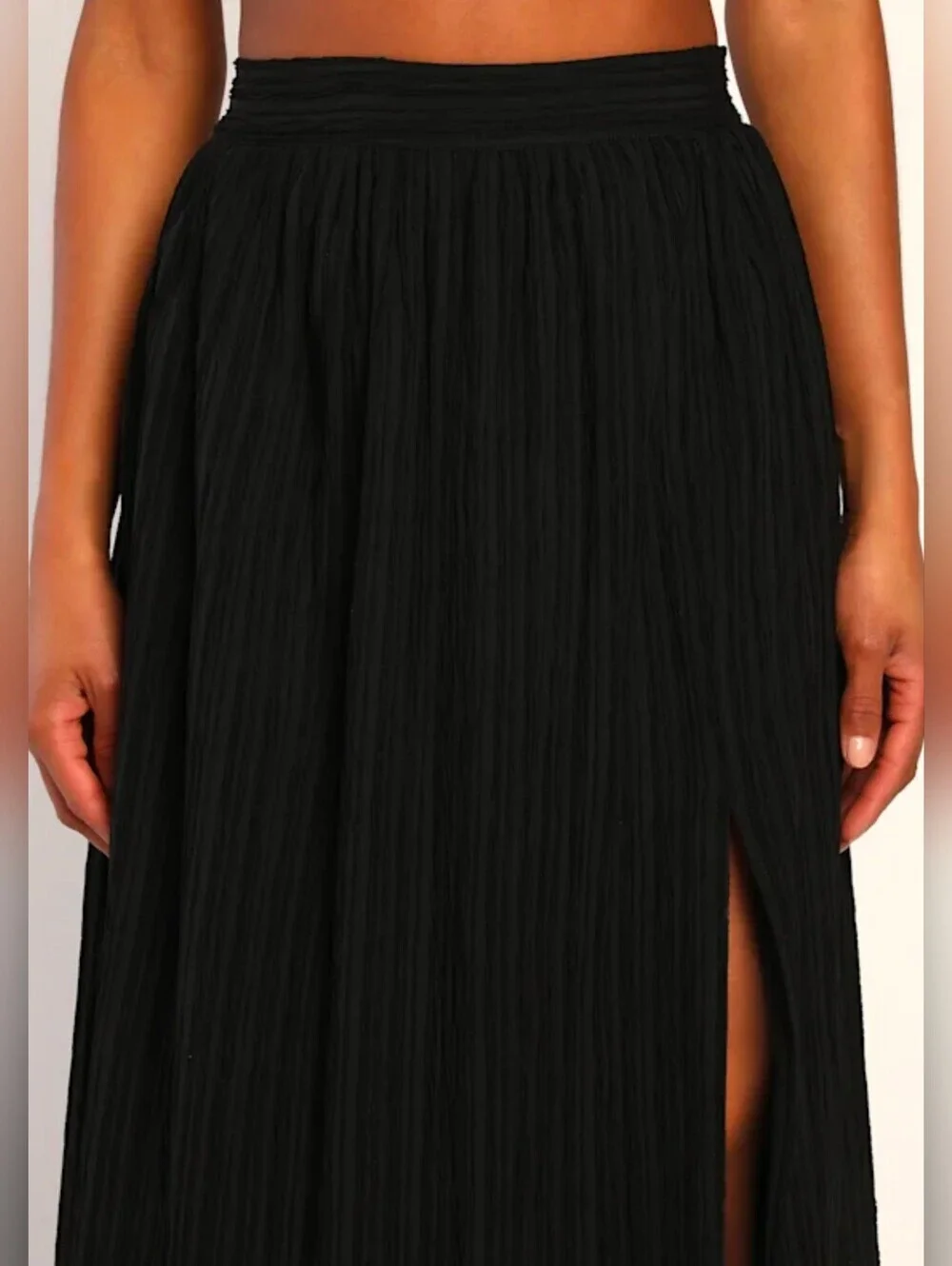 Lulus NWT Midsummer Memories Black Mid-Rise Textured Maxi Skirt - Large
