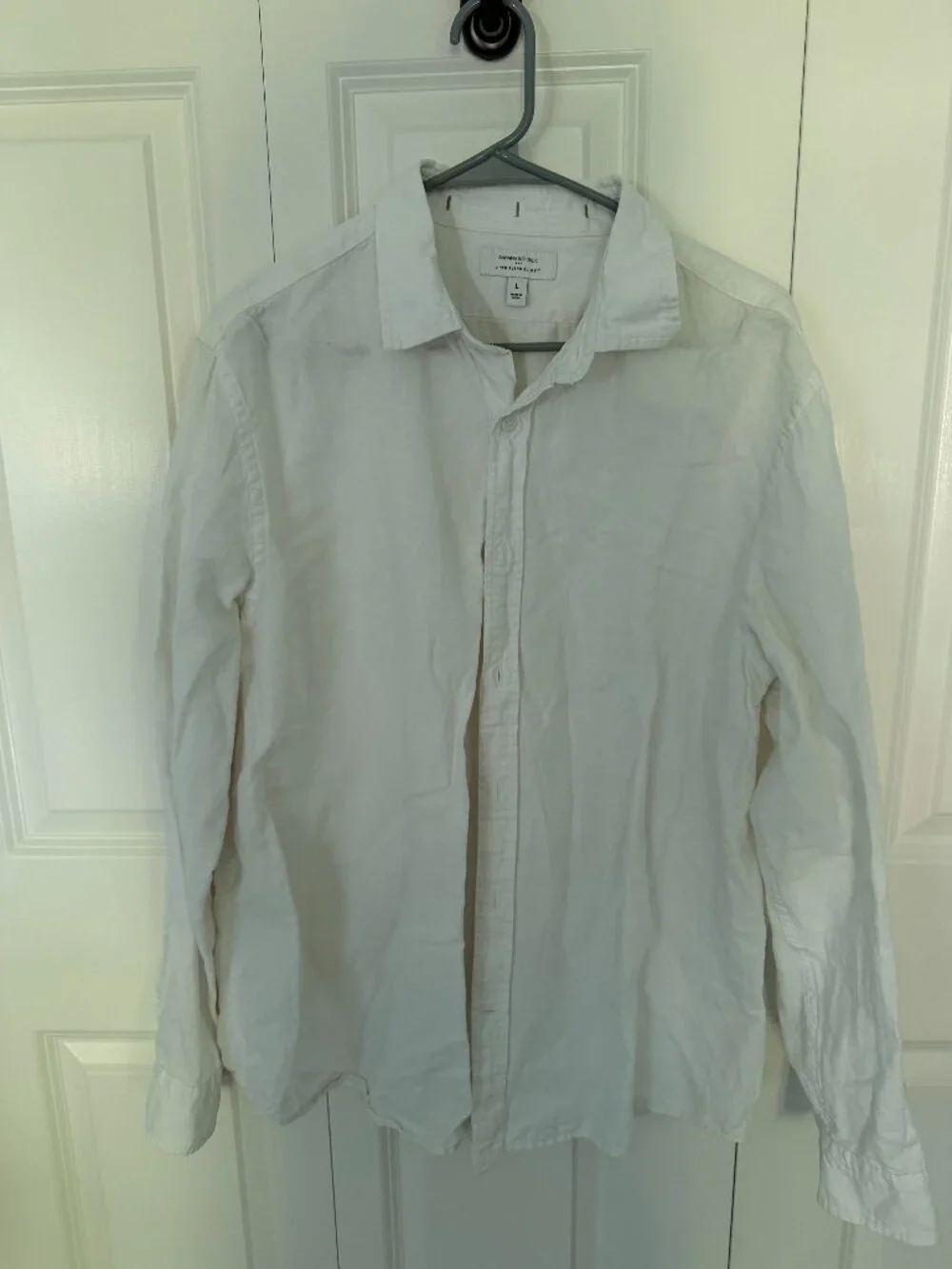 Banana Republic Slim Fit Men's White Linen Blend Long Sleeve Shirt