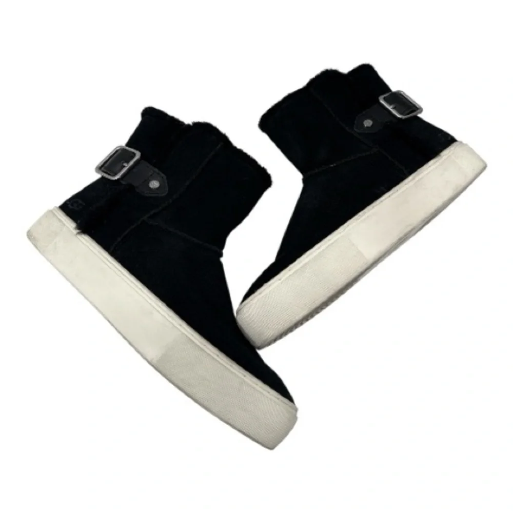 UGG Aika Mid-Height Flat Boots Black Genuine Suede Booties Fur Lining Size 6.5