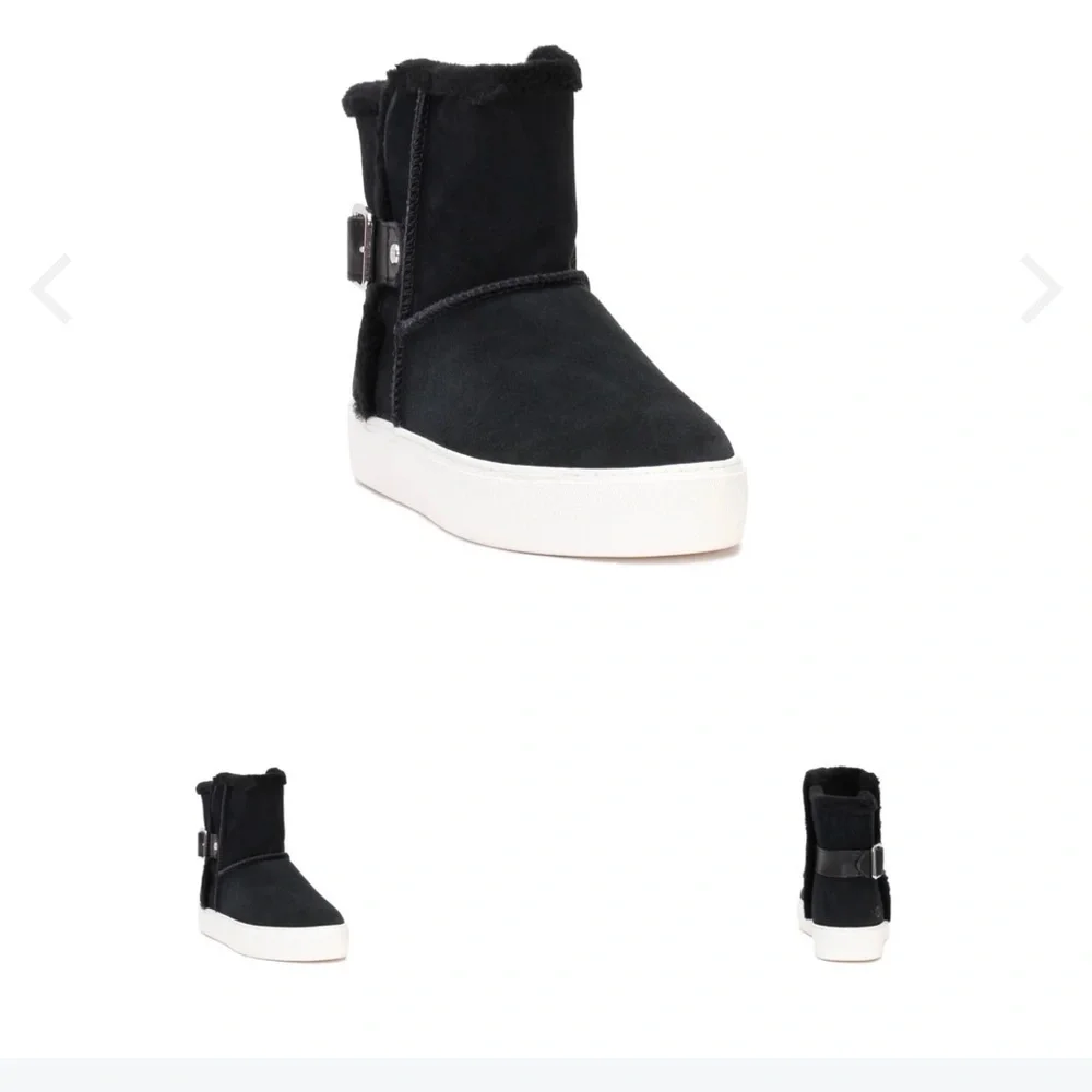UGG Aika Mid-Height Flat Boots Black Genuine Suede Booties Fur Lining Size 6.5