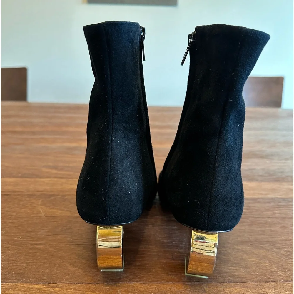 Neous Black Suede Ankle Boots Sculptural Gold Heel Size 38.5