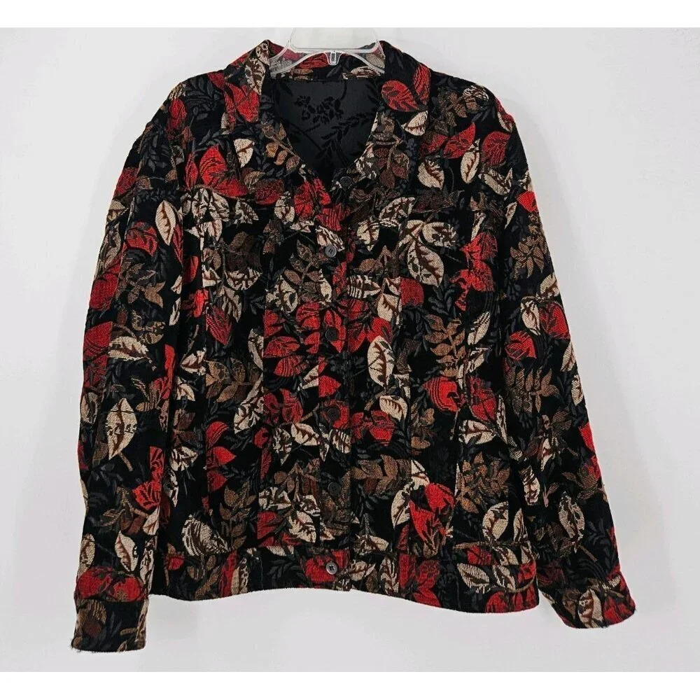 Analogy Plus Size 2X Reversible Jacket Tapestry Embroider Floral Jacket Brocade