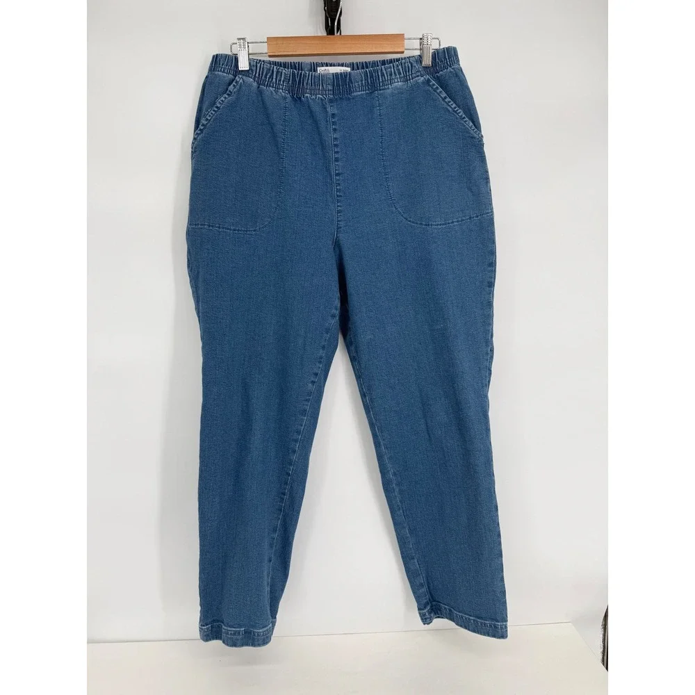 Croft & Barrow Womens Plus Sz 1X Short Blue Elastic Waist Pull On Denim Jeans