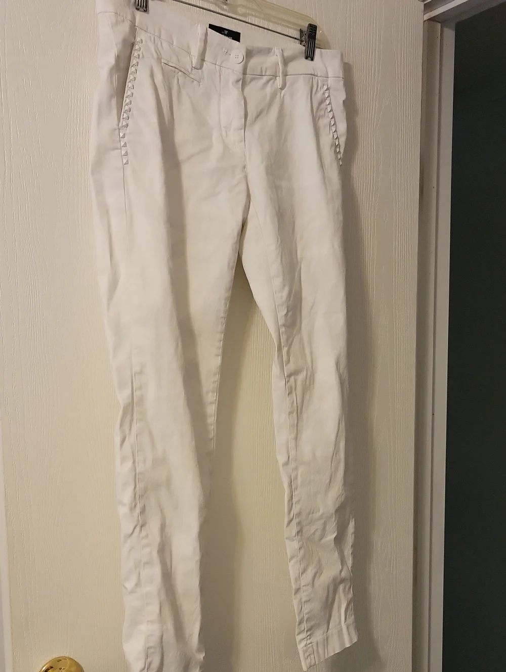 Mason's Slim White Camo Skinny Jeans with Studded Pocket Trim