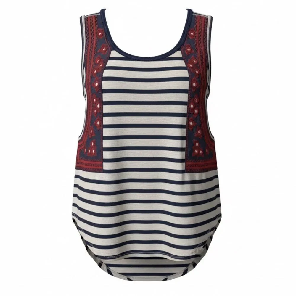 FREE PEOPLE WOMENS TANK TOP GRAY BLUE STRIPES SIZE S