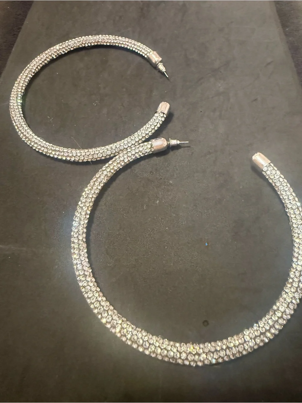 Crystal Pavé Large Hoop Earrings - Silver Tone