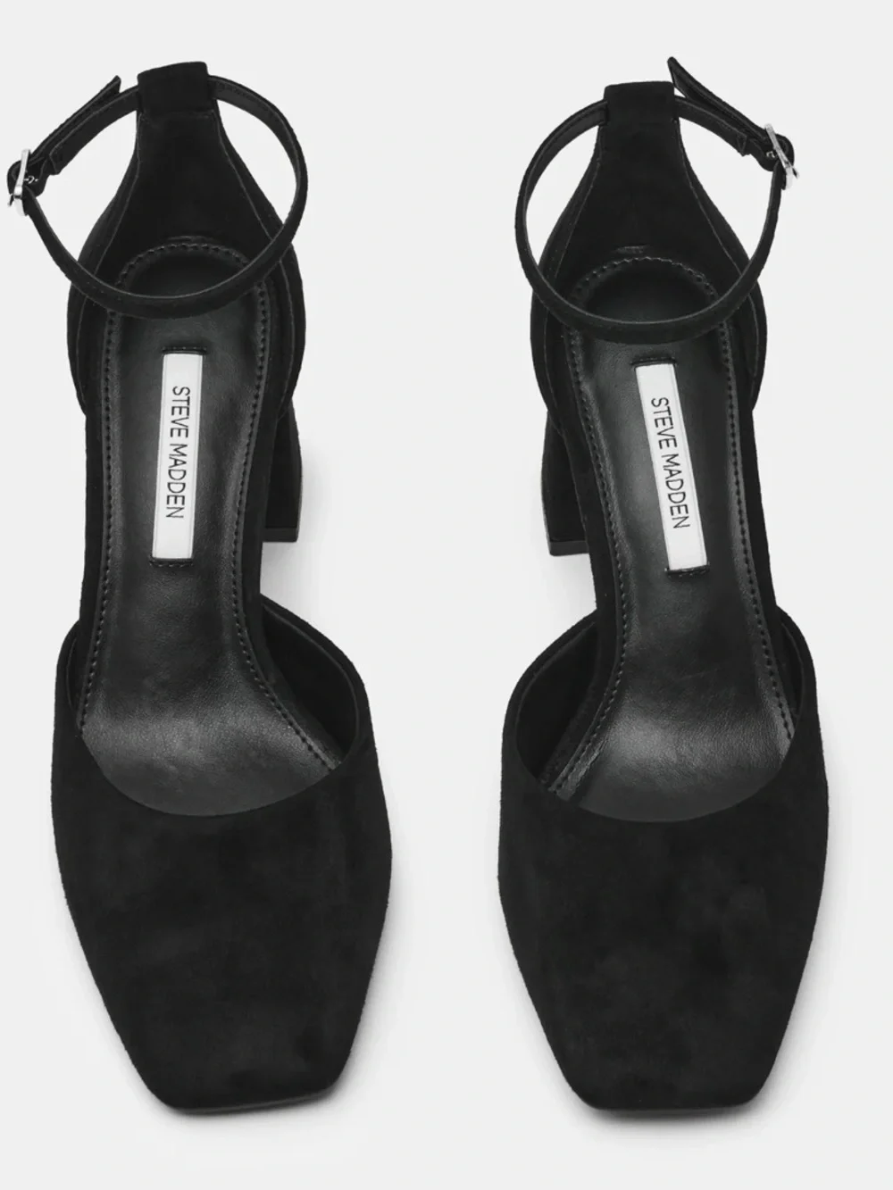 Must Go‼️ NWT Steve Madden Black Suede Square-Toe Ankle-Strap Block Heel.