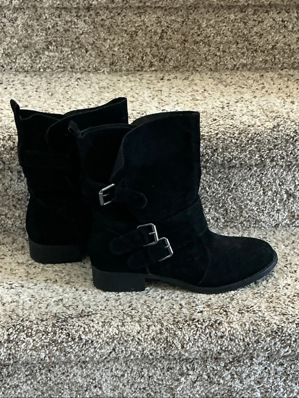JustFab Selene Black Suede Moto Ankle Boots - Women's Size 11