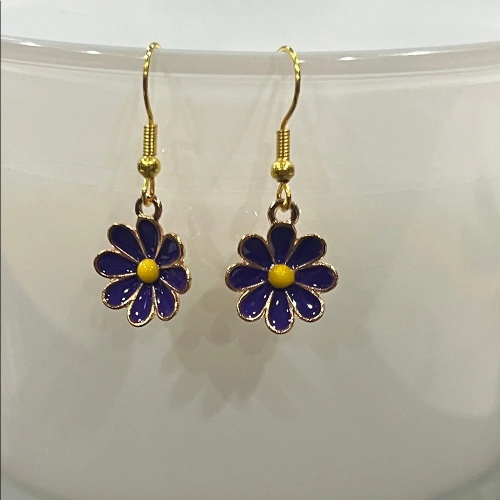Elegant Floral Blue and Yellow Earrings