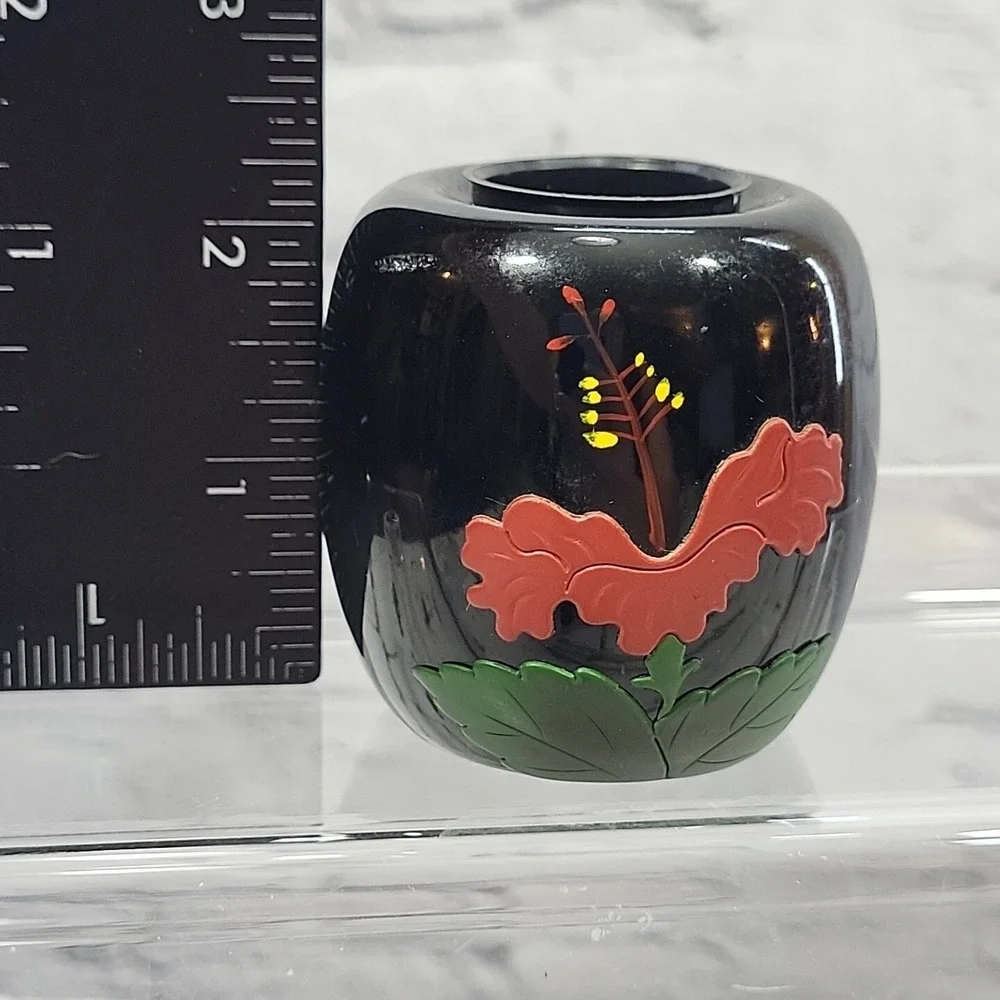 Vintage Japanese Mini Vase Holder‎ Hand Painted Lacquer Small Floral