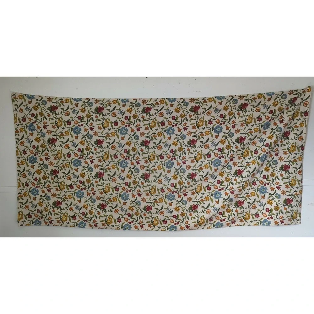 Gorgeous Stitched Embroidered Floral Tablecloth Vintage 44x95