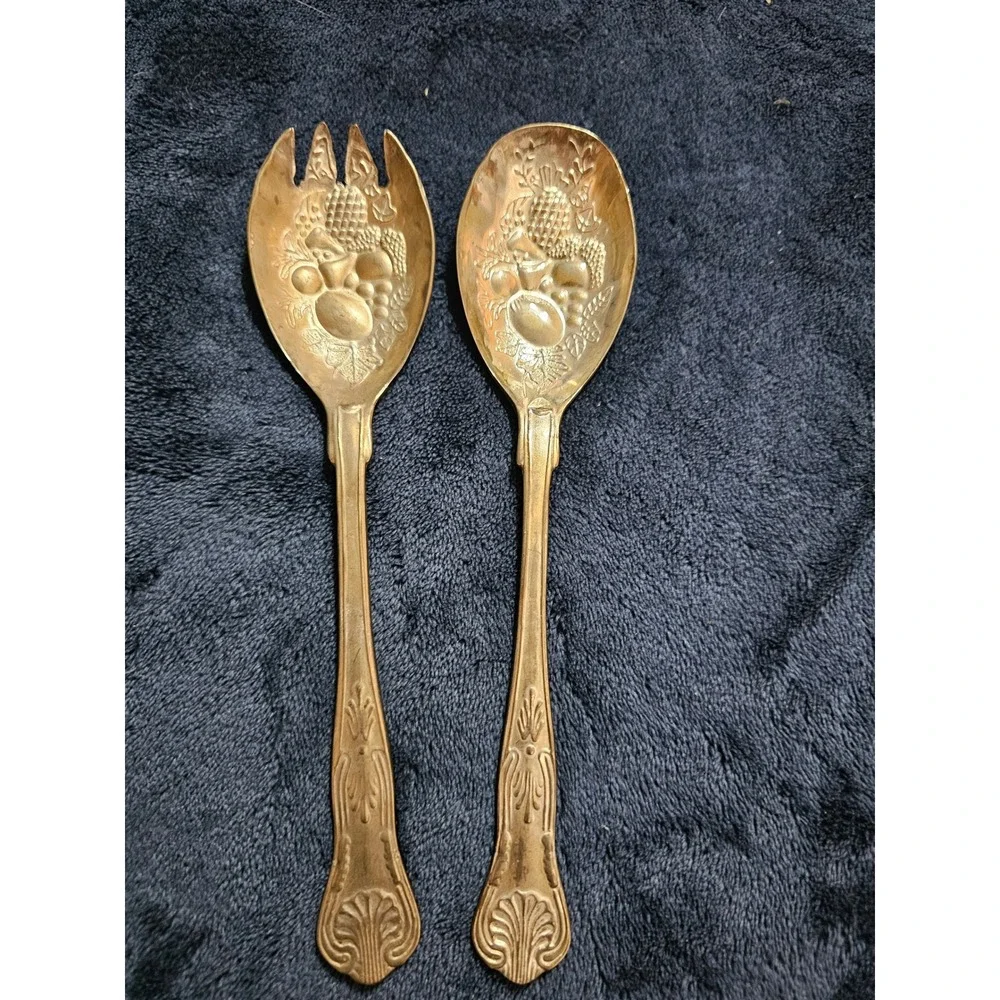 Vintage FB Rogers Large Ornate Silverplate Salad Serving Fork & Spoon from Italy