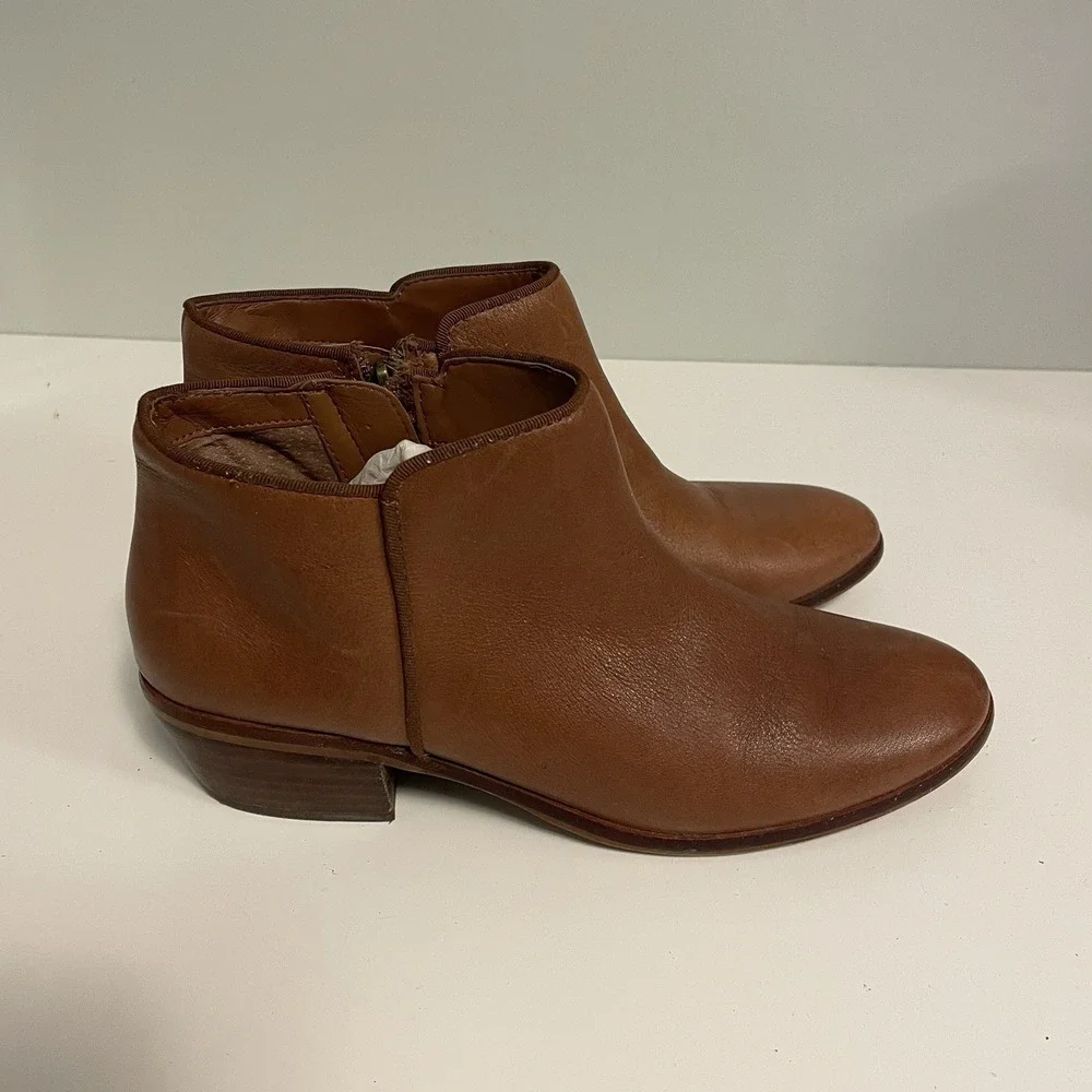 Sam‎ Edelman Petty Womens Size 7.5 Brown Saddle Leather Zip Up Ankle Boots