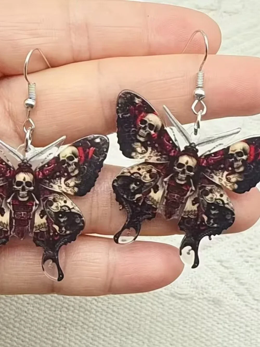 2pc Exquisite Halloween Gothic Skull Black Butterfly Acrylic Earrings