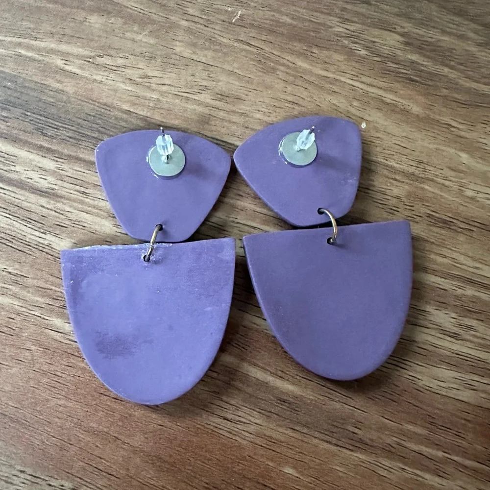 Handmade Purple Enamel Painted Flower Drop Earrings