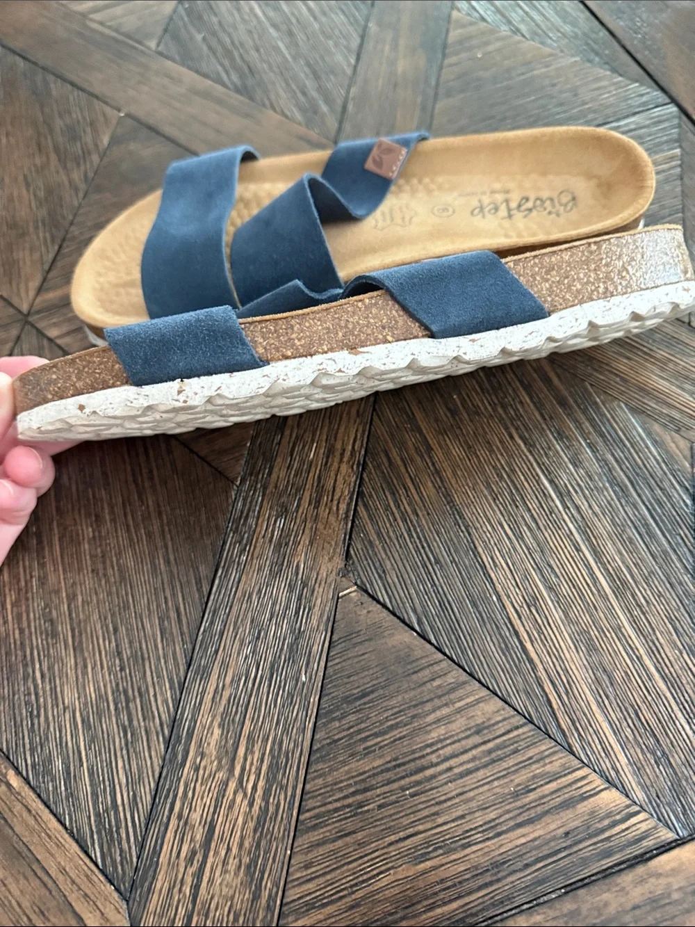 Biostep Blue Suede Leather Double Strap Comfort Sandals Size 8