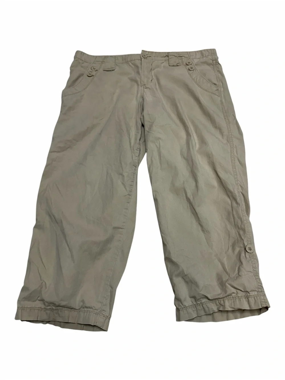 Calvin Klein Jeans Size 14 Khaki Cotton Cargo Capri Pants Roll Tab Casual