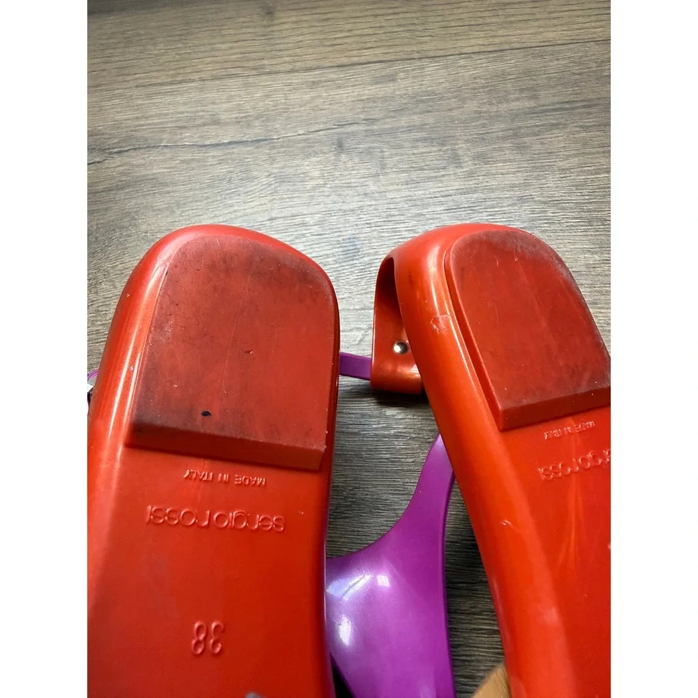 Sergio Rossi Jelly Sandals Purple Orange T-Strap Flat Made in Italy 38