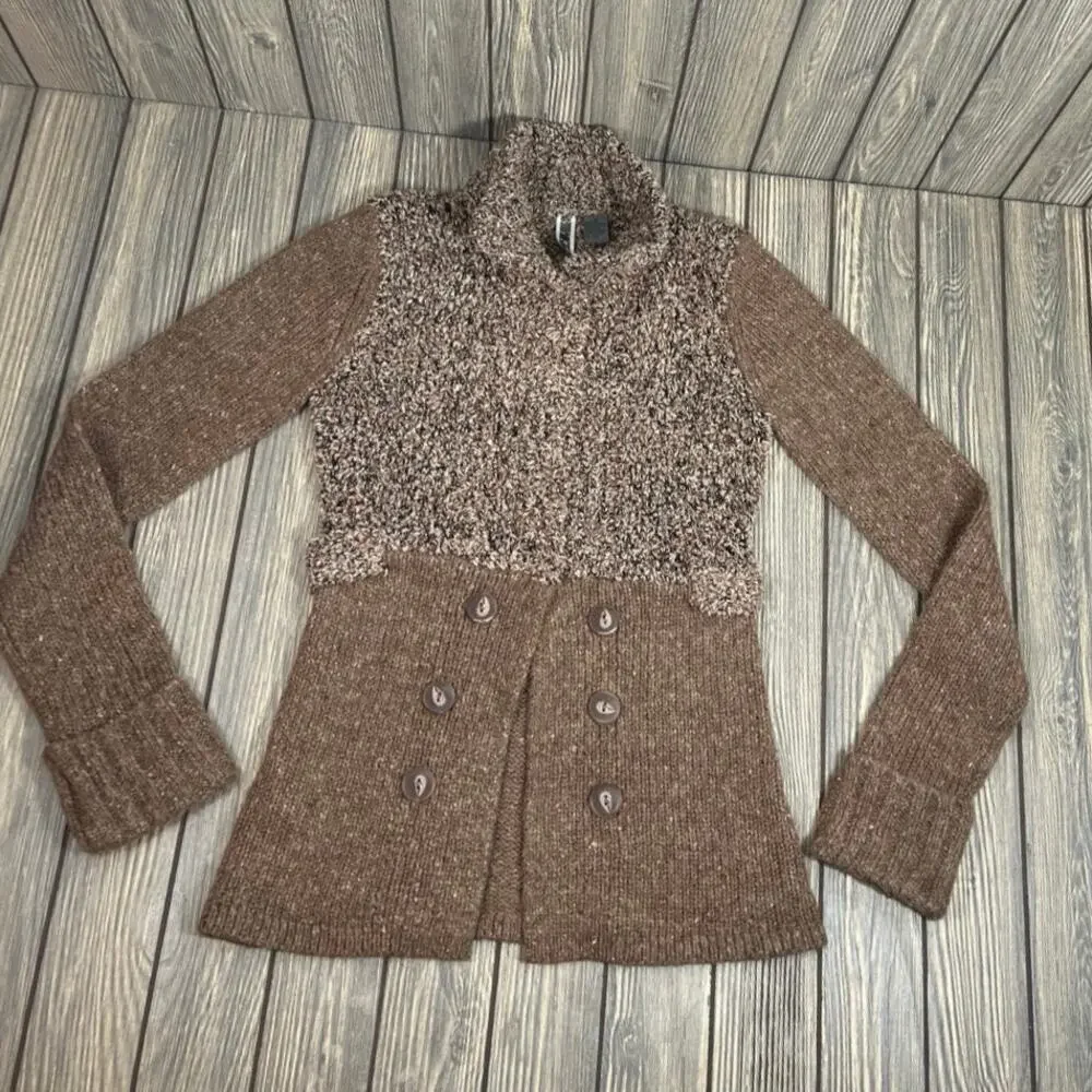 BKE Women Knit Sweater Sz M Long Cuff Sleeve Brown Fall Winter Boutique Designer