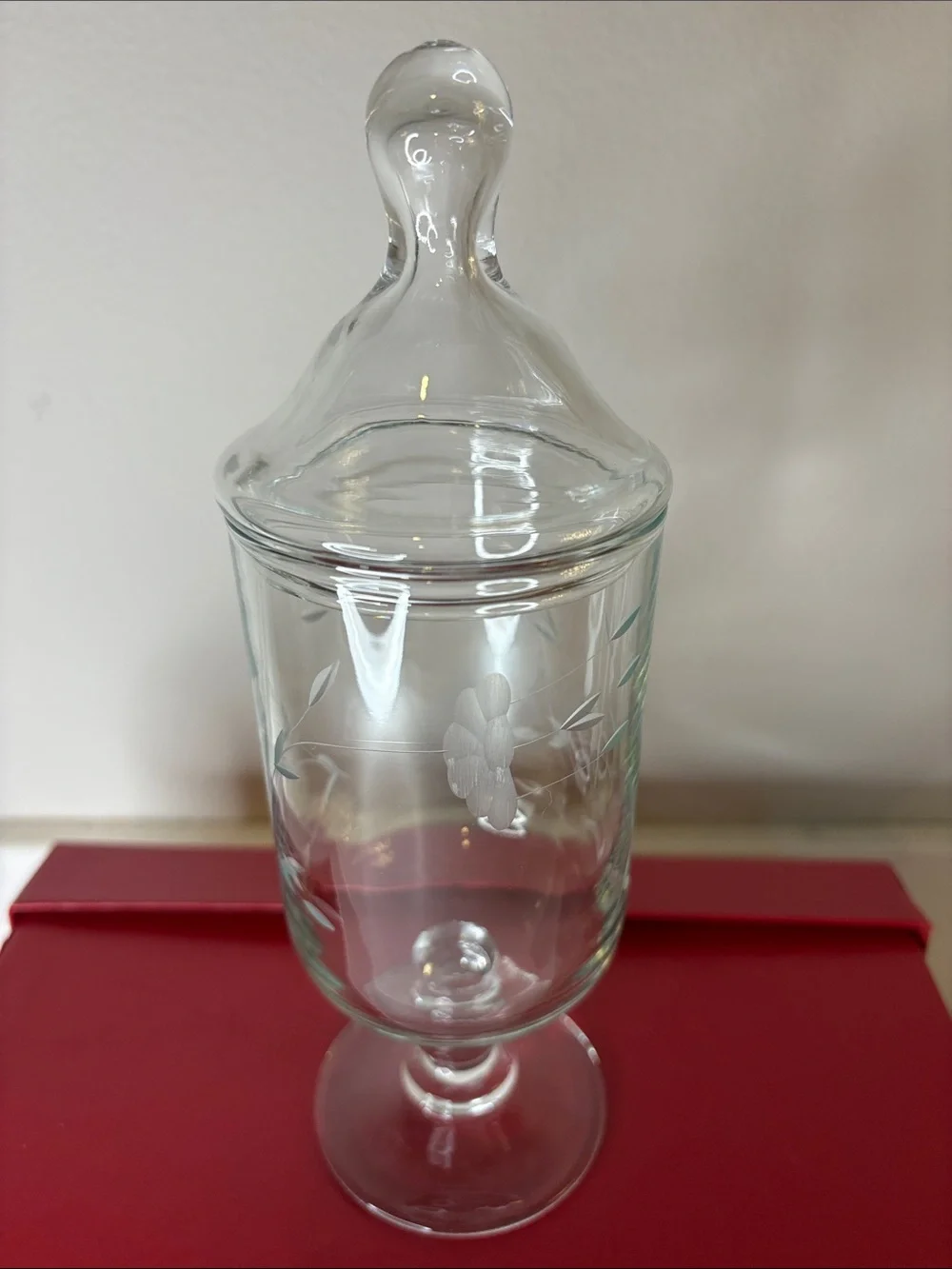 Princess House Heritage Collection Etched Glass Apothecary Jar with Lid Clear