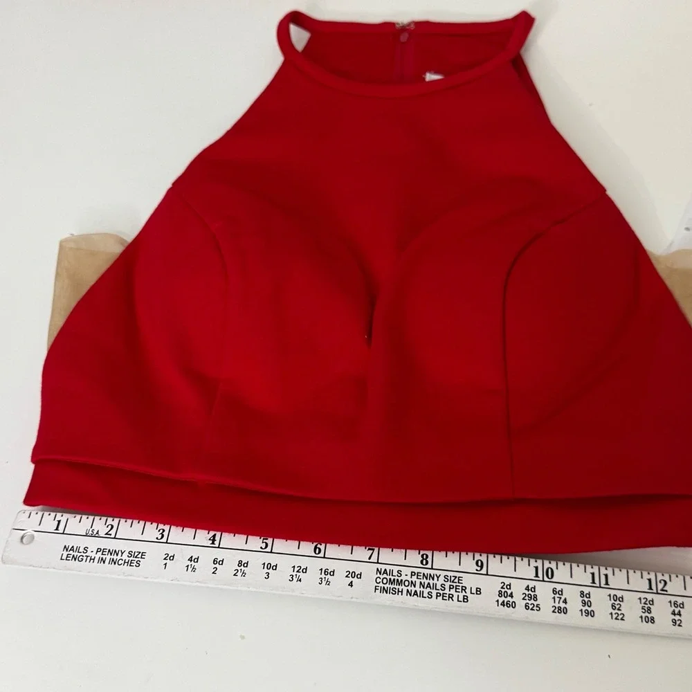 Sherri Hill Red 2 Piece Gown Halter Crop Top Mermaid Train Skirt Glam Slit‎ Sz 4