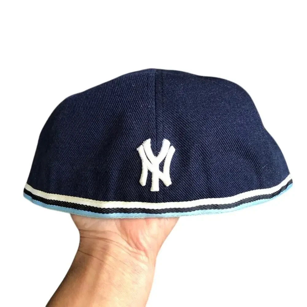 New York Yankees Hat Embroidered Fitted 7 5/8 Cooperstown Navy Baby Blue READ