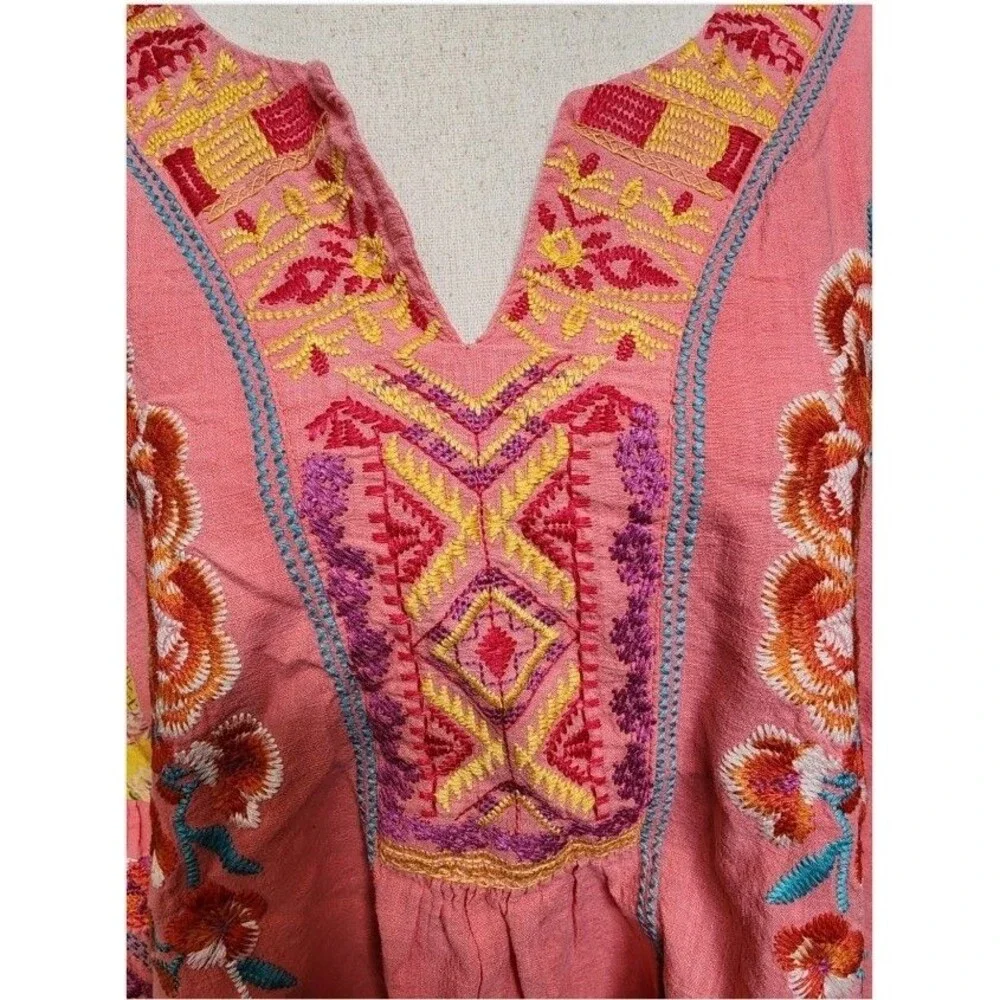 Calessa Embroidered Boho Colorful Top Size 2X Cotton Flowy