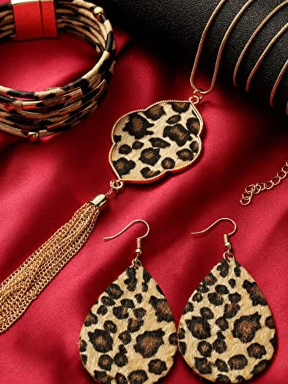 3‎ Pieces Leopard Earrings Bracelets Women Jewelry Bohemia Earrings Necklace