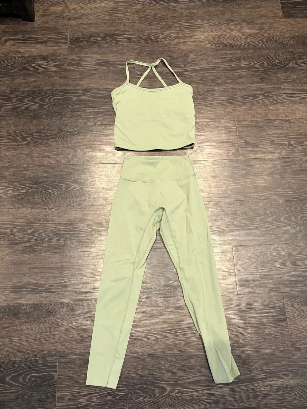 Light Green High-Rise Leggings with Strappy Crop Tank
