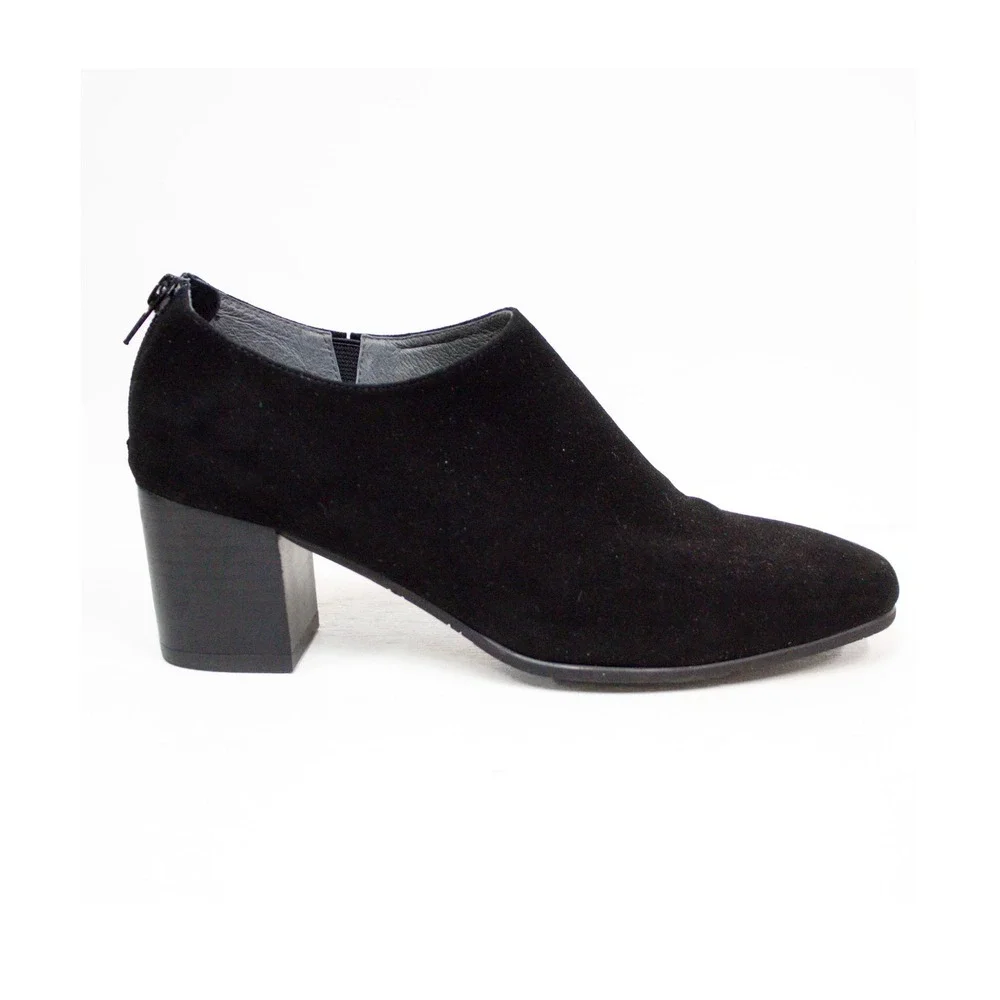 Chocolat Blu Orra Black Suede Leather Block Heel Ankle Boots Shooties Women 8.5