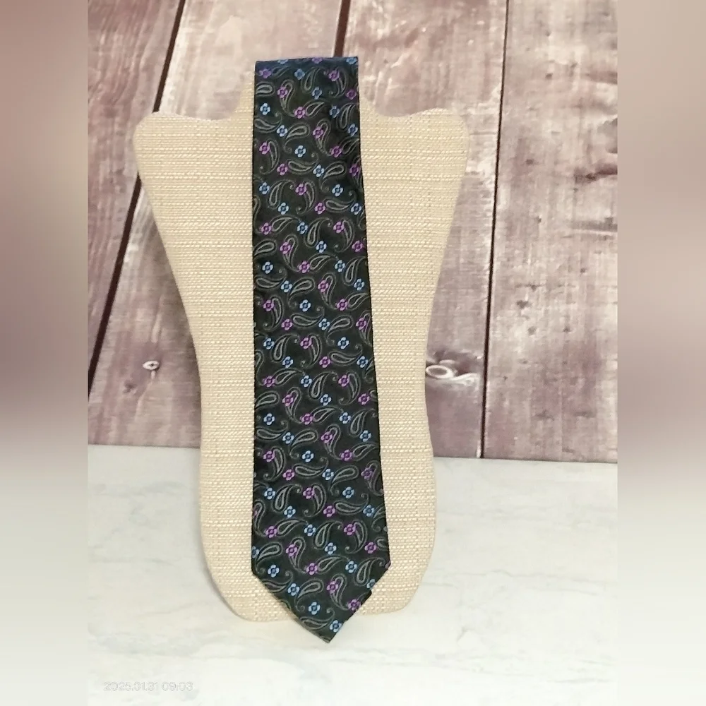 Haspel Men's Black Paisley Flower Necktie Tie Silk Retro Classic Abstract