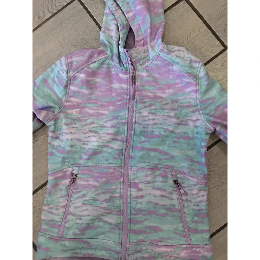 Snozu Girls Purple Teal Space Dye Full Zip Fleece Lined Hoodie Jacket -L 14/16