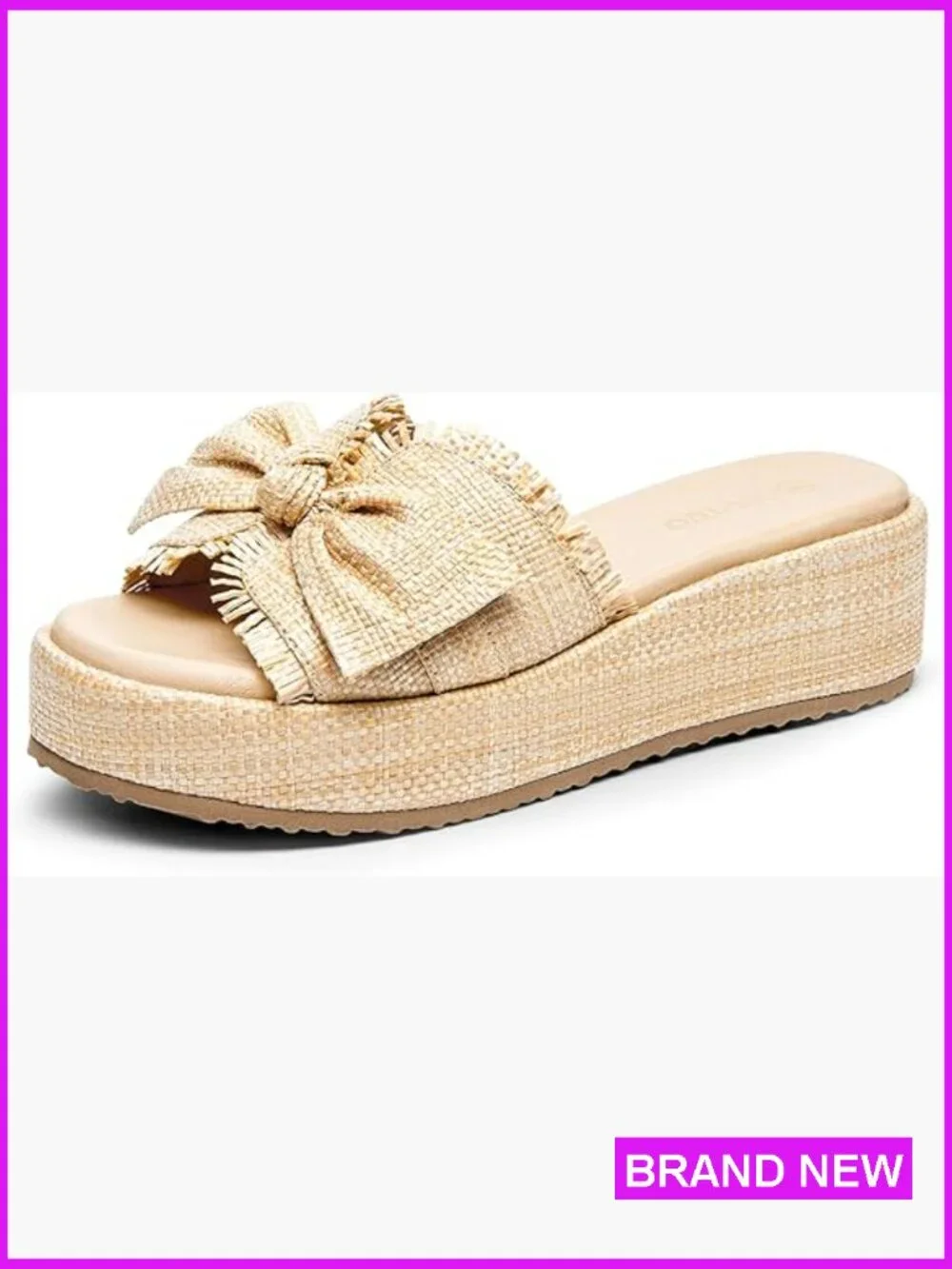 Platform Wedge Sandals Raffia Espadrilles Bow Open Toe Slip On Summer Beach