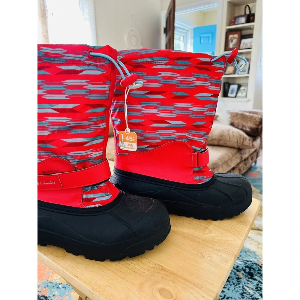 NWT Columbia 400 Grams Waterproof Snow Boots Red Aztec Print Sz 6 W -45 Degrees