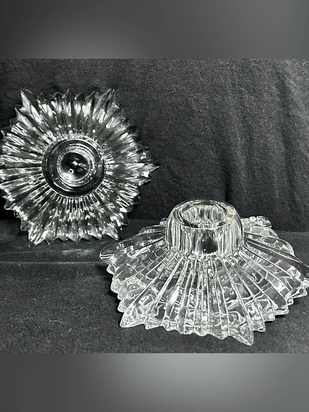 Set of Vtg Mikasa Crystal Motion Starburst Art Glass Candle Holders Austria