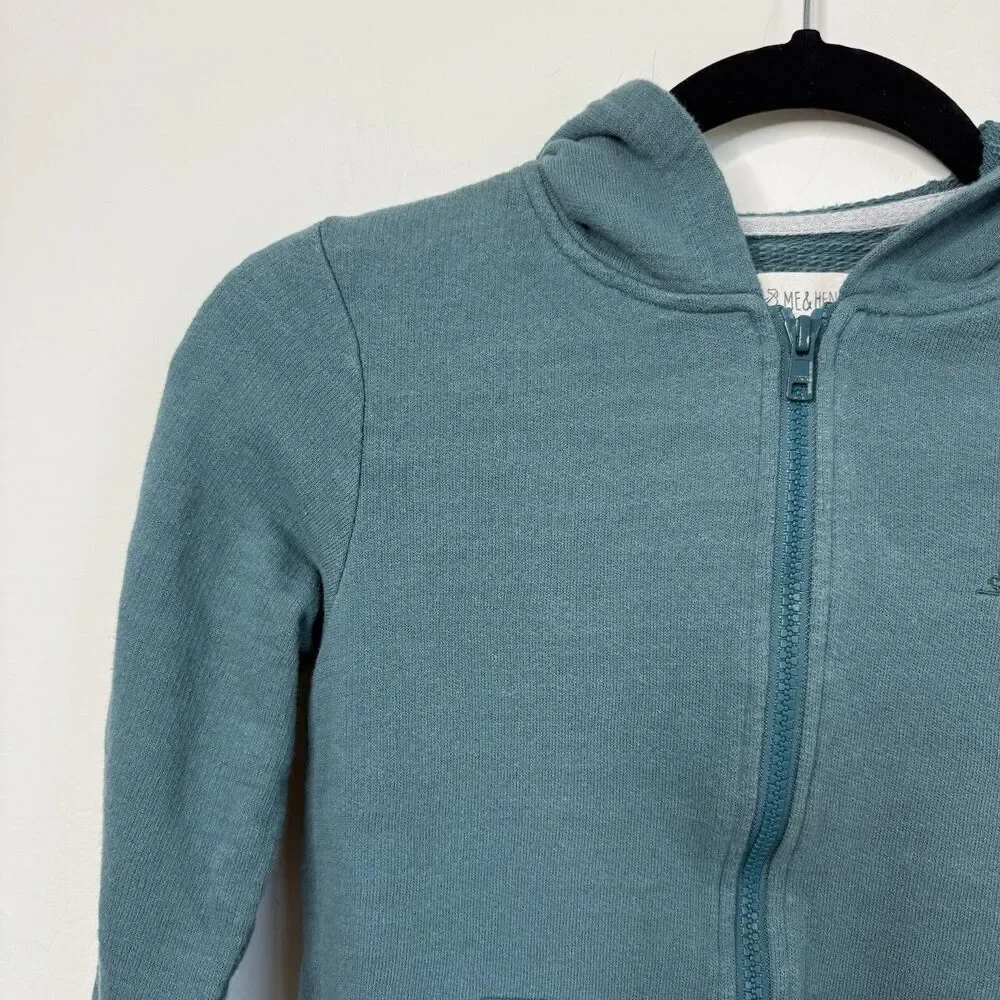 Me & Henry Kids 6/7 Years Teal Blue Dog Logo Zip Up Hoodie Jacket Outdoor Play
