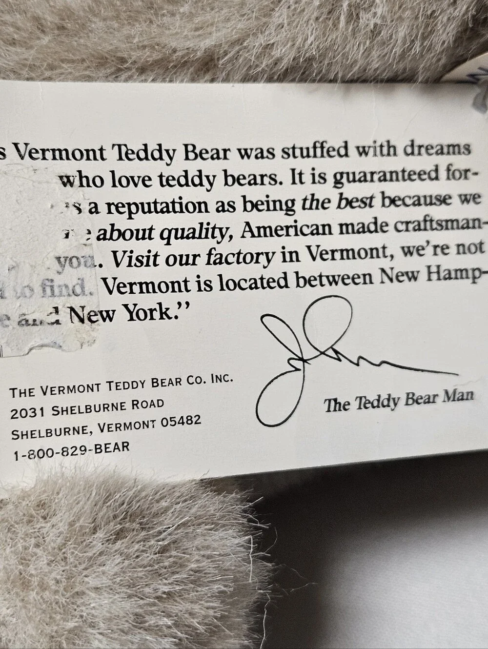 Vermont Teddy Bear vintage nwt