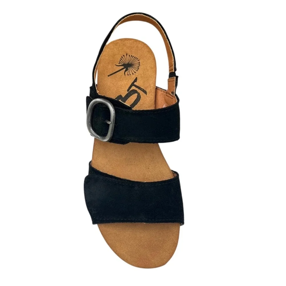 OTBT Peasant Women's Wedge Adjustable Suede Sandal Size 7.5 (Fits like 8) Black