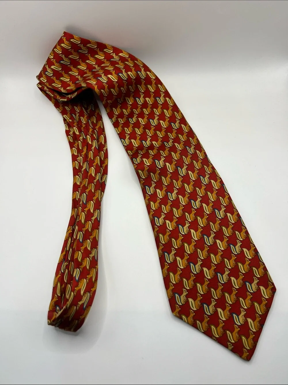 507. Burberry Red Tie with Yellow   Motif