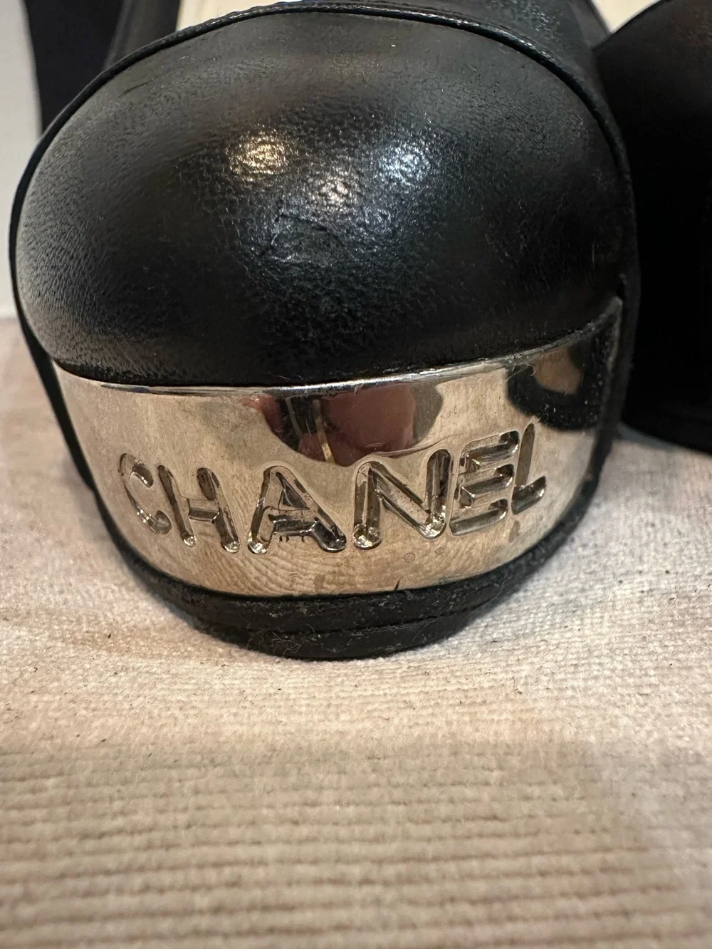 CHANEL black leather