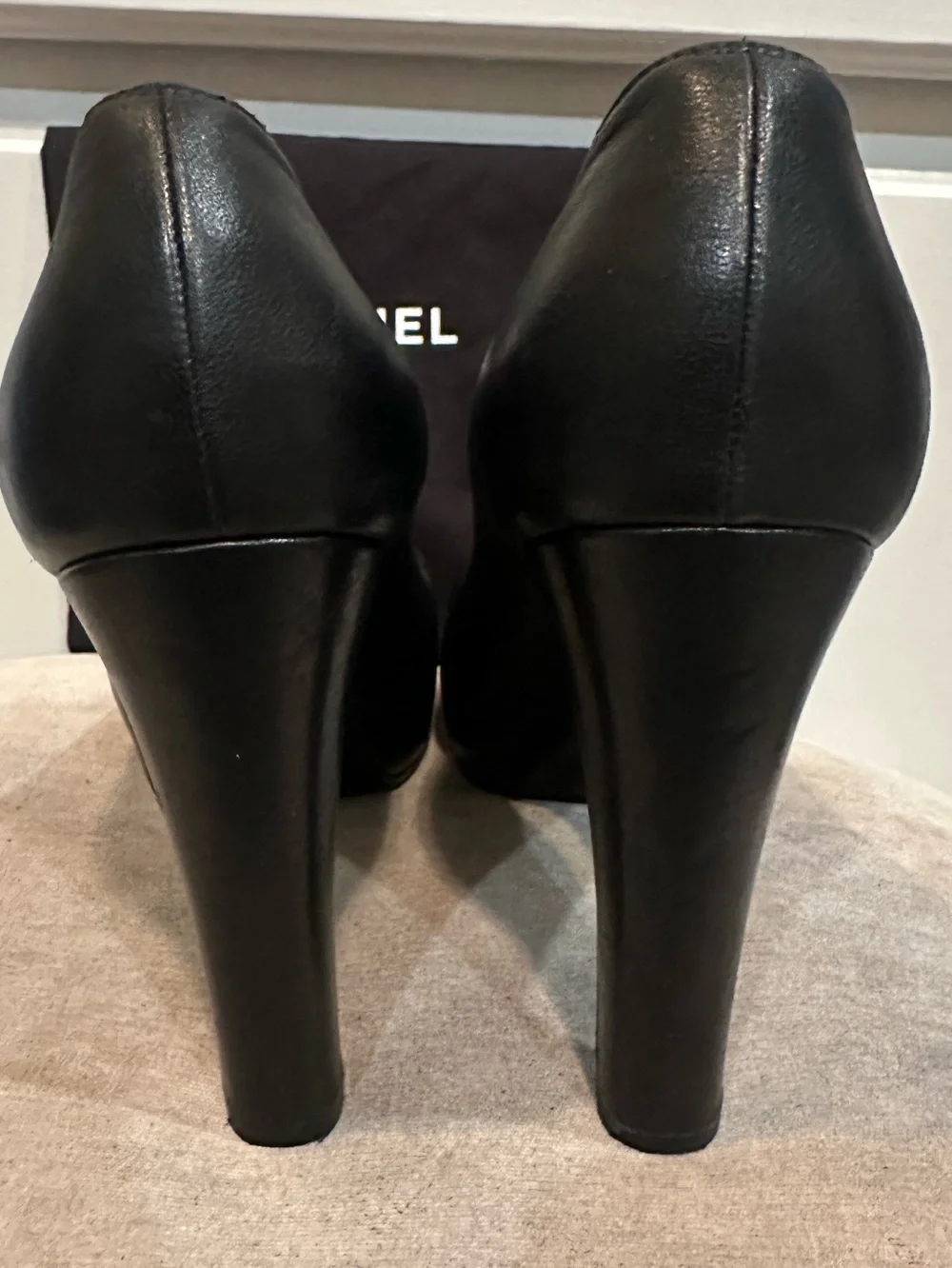 CHANEL black leather