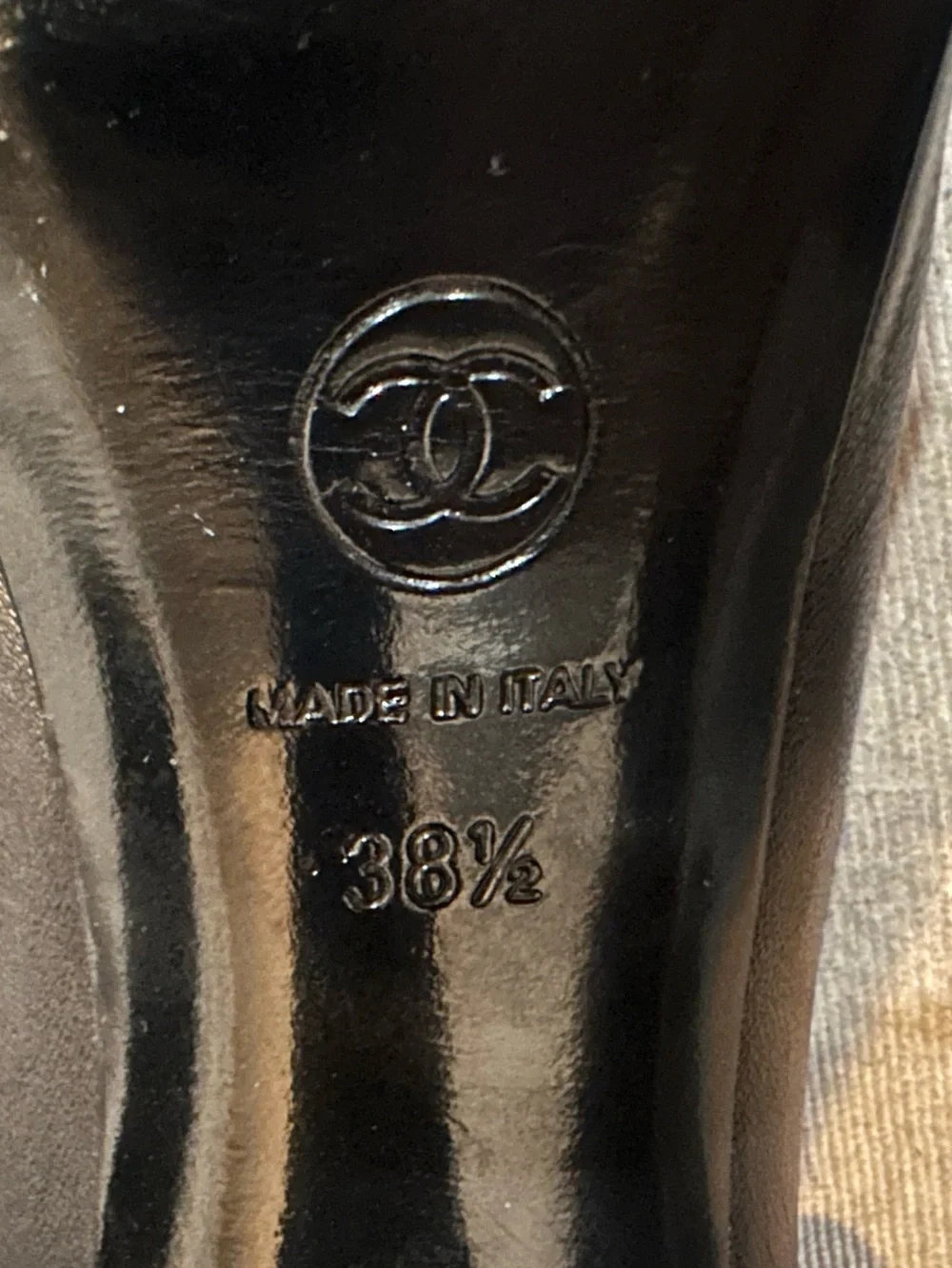 CHANEL black leather