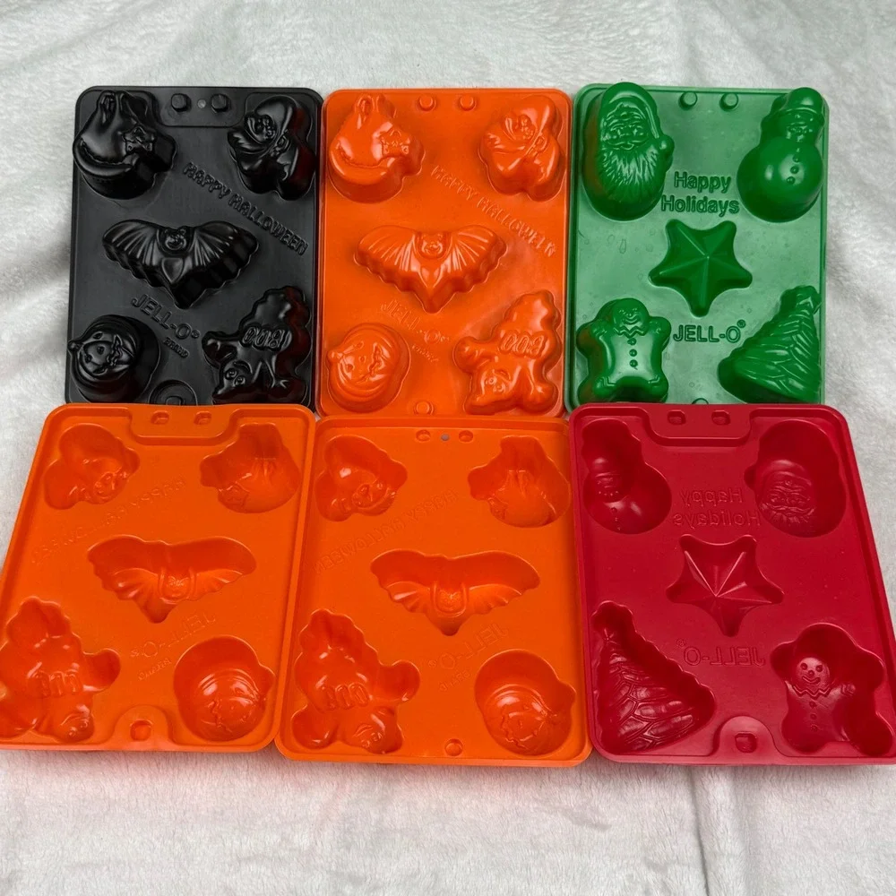 Vintage Jell-O Gelatin Molds Set of 6 Halloween Holiday Christmas Plastic Trays