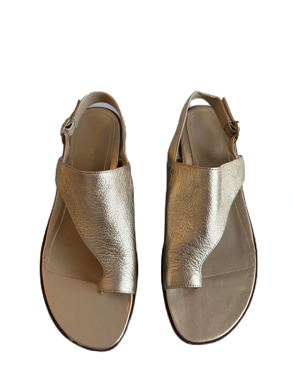 Vionic Ella Gold Metallic Leather Toe-Loop Sling Sandals Size 11