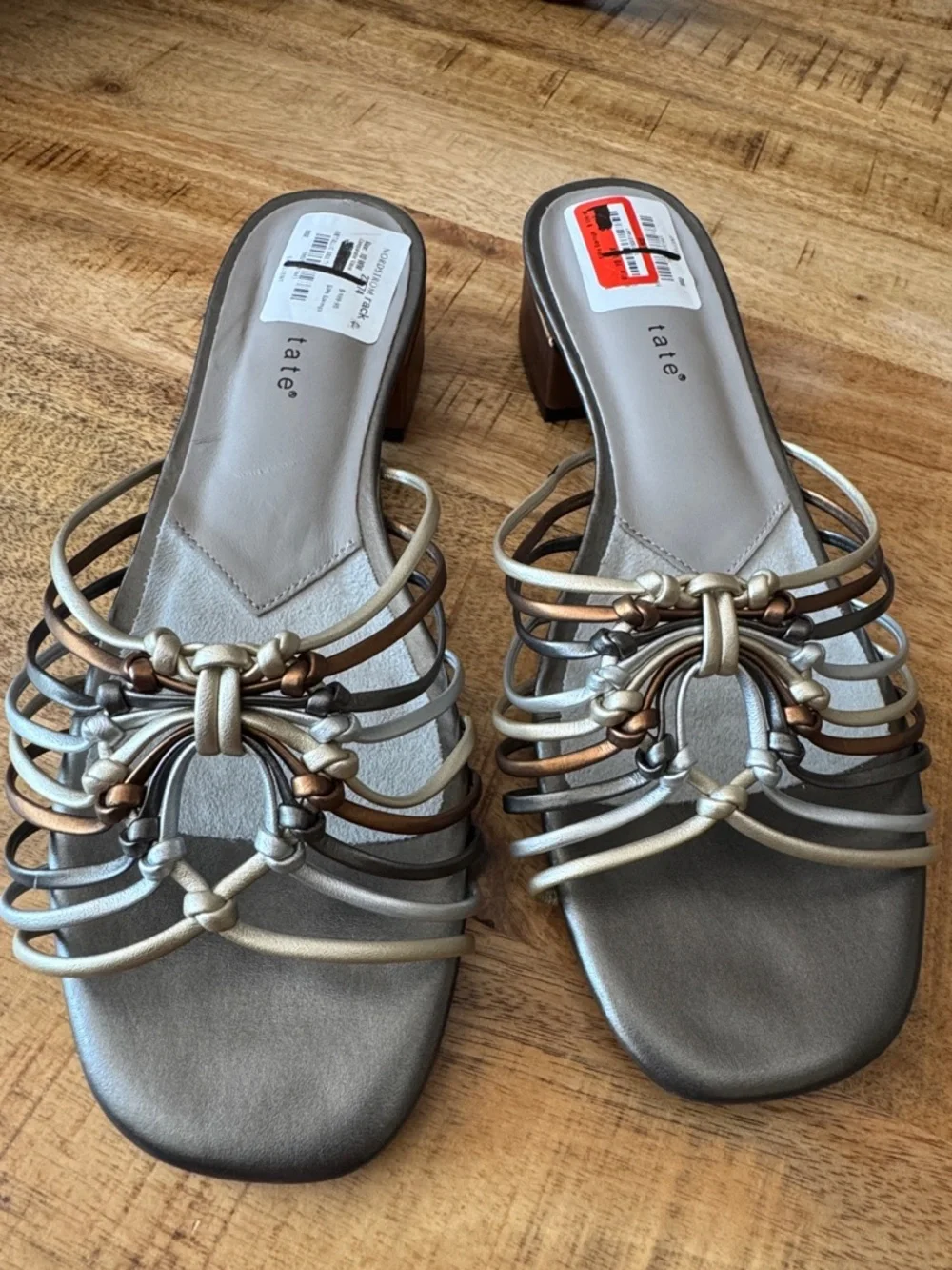 David Tate EXCELLENT Metallic Multi-Strip Knot Slide Sandals - Bronze 10 WW