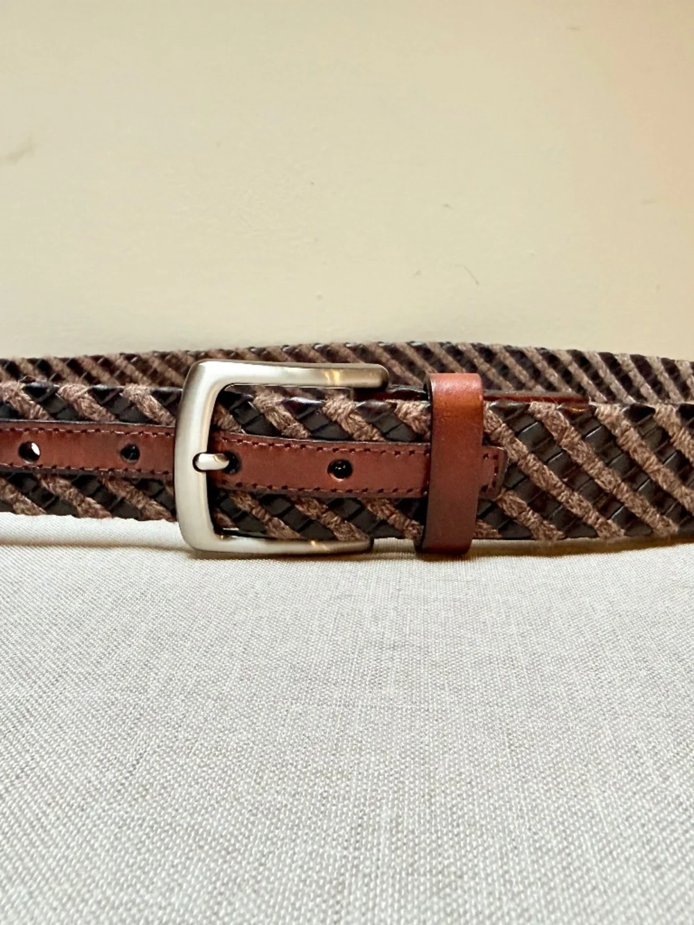 Tommy Bahama Fabric and Leather Men’s Braided Belt Brown and Black 34