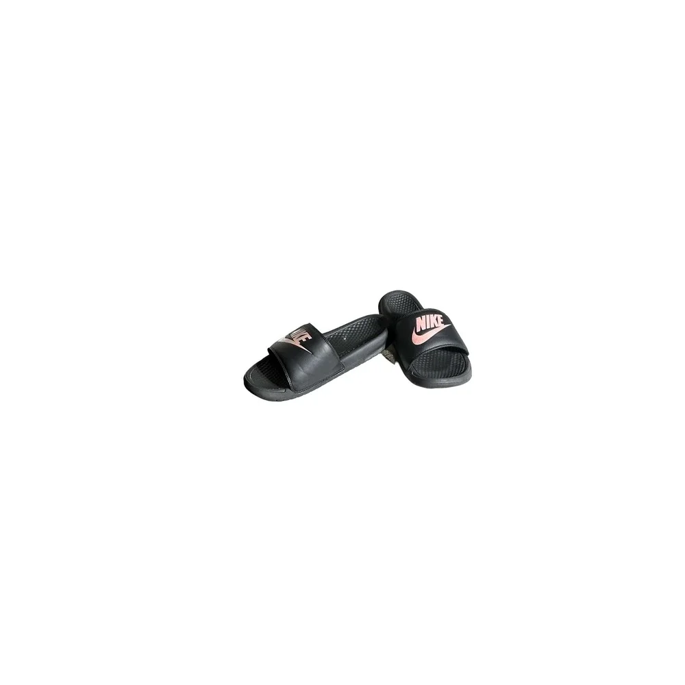 Nike Benassi JDI Black Rose Gold Metallic Slides Sandals 343881-007 Womens 11