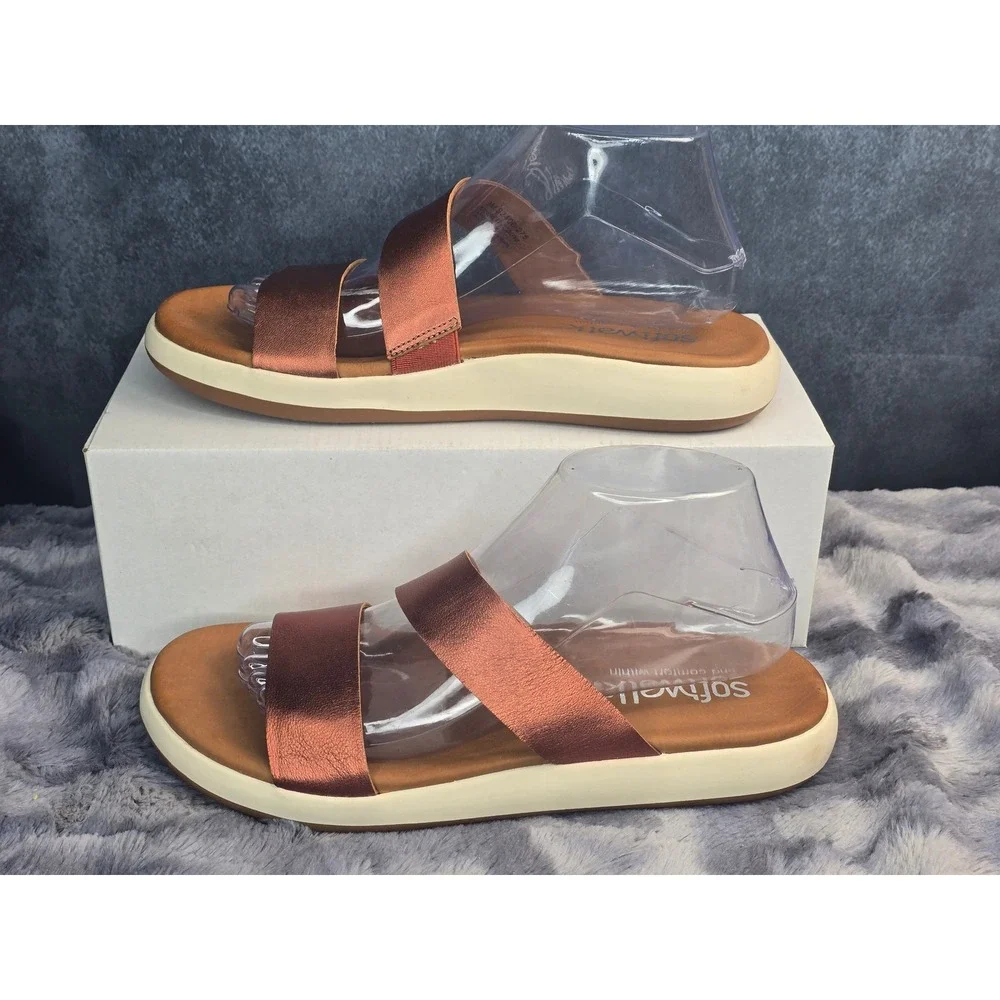 NWOT Softwalk Jenna Slide Sandals Metallic Copper Leather S2408-275 Size 9